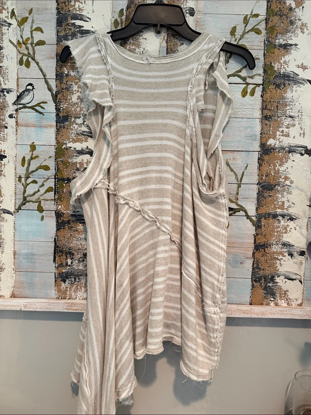Free People Striped Asymmetrical Sleeveless Dress/Tunic in Beige and White